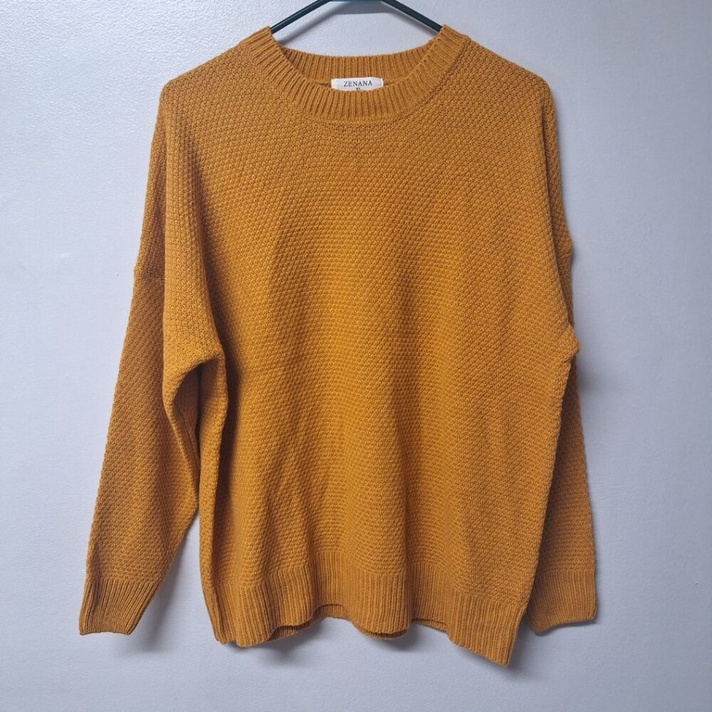 Zenana Sweater Crew Neck Knit Mustard Yellow Fall Long Sleeve Womens XL